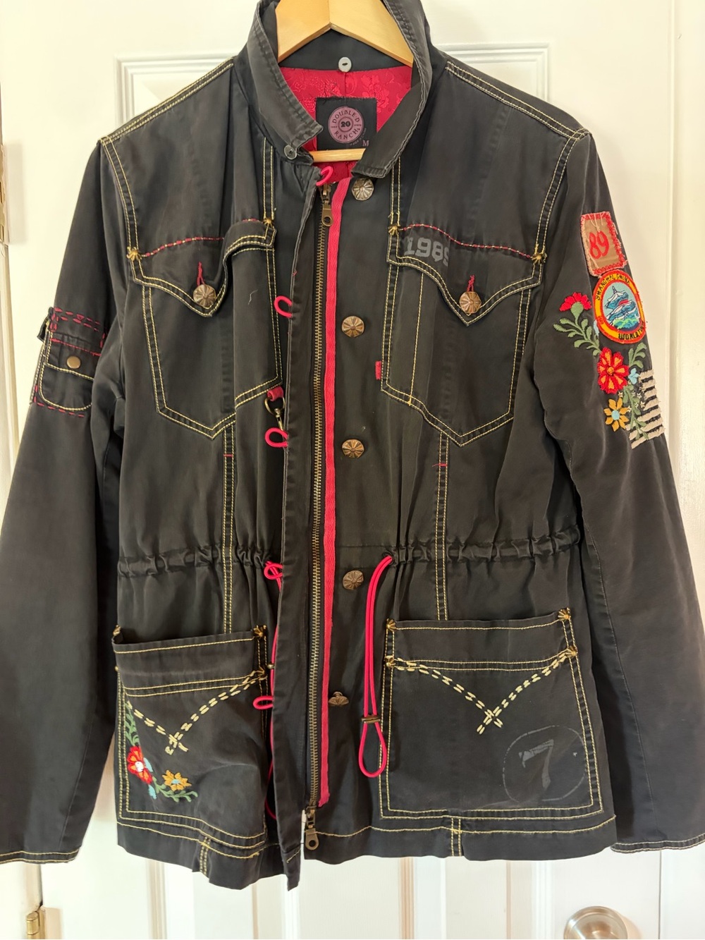 Intake Double D Ranch Black Cotton, Jacket with Floral Embroidery